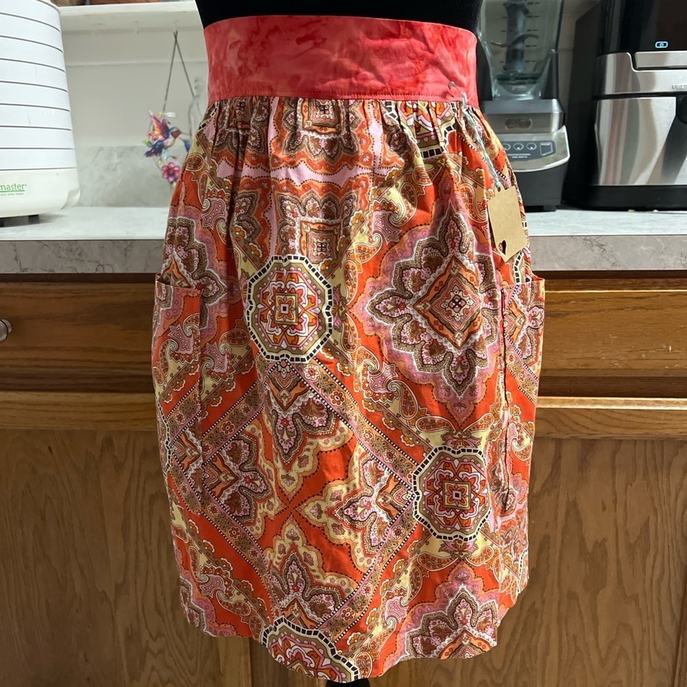 Handmade Retro Boho Waist Apron w/ Pockets – Bright Orange Red Pink – 100 NWT